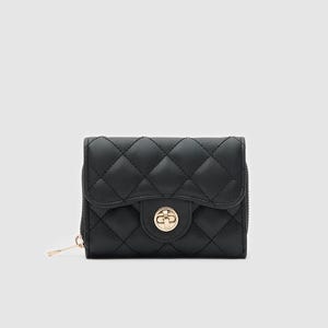 Quilted Small Wallet for Women Compact Faux Leather Card Holder Zip Coin Purse
