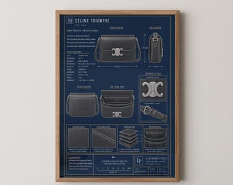 Celine Triomphe Bag Blueprint Technical Print | Designer Handbag Wall Art Poster | Fashion Gift