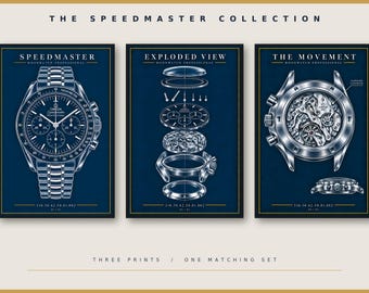 Omega Speedmaster Moonwatch Print Set of 3 | Watch Blueprint Wall Art
