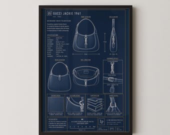 Jackie 1961 Handbag Blueprint Technical Print | Iconic Italian Leather Bag Wall Art Poster | Fashion Gift for Her