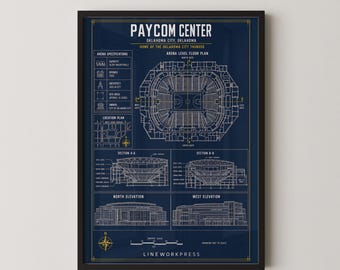 Paycom Center Blueprint Print | Basketball Arena Wall Art Poster | Architectural Line Art | OKC Gift | Coordinates Print