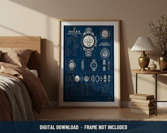 Rolex Daytona Panda Blueprint Technical Print | Digital Download | 5 Print Ratios 300 DPI | Watch Wall Art | Printable Poster