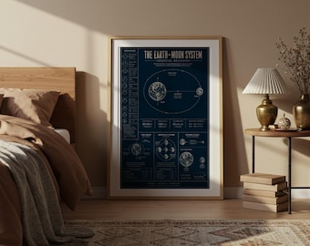 Stampa del progetto del sistema Terra-Luna / Poster di meccanica celeste e spazio per decorazione murale / Regalo per appassionati di astronomia
