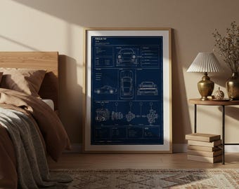 Porsche 959 Blueprint Technical Print | Homologation Supercar Wall Art Poster | Petrolhead Gift | Garage Wall Art