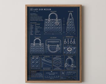 Lady Dior Bag Blueprint Technical Print | Iconic Quilted Handbag Wall Art Poster | Fashion Gift