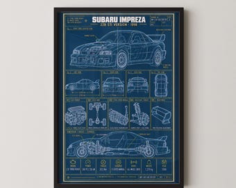 Subaru Impreza 22B Blueprint Print | STi Rally Car Wall Art | JDM Widebody Poster Gift