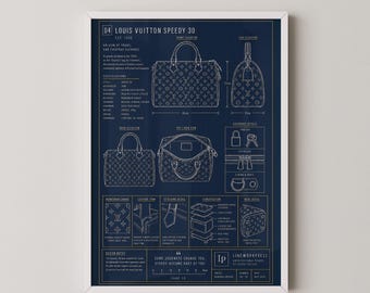 Speedy 30 Blueprint Technical Print | Iconic Handbag Wall Art Poster | Fashion Gift | Bag Lover