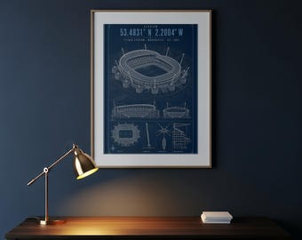 Manchester City Etihad Stadium Blueprint Print | Digital Download | 5 Print Ratios 300 DPI | Football Wall Art | Printable Poster