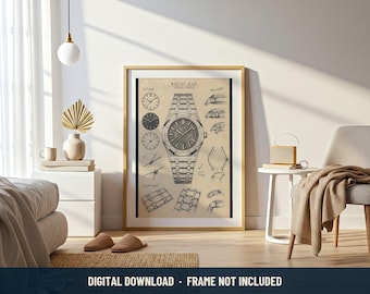 Audemars Piguet Royal Oak Pencil Study Print | Digital Download | 5 Print Ratios 300 DPI | Watch Wall Art | Printable Poster