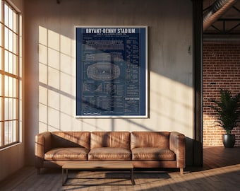 Bryant-Denny Stadium Blueprint Print | Digital Download | 5 Print Ratios 300 DPI | Football Wall Art | Printable Poster