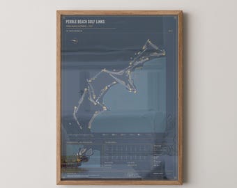 Pebble Beach Golf Links Blueprint Print | Golf Course Architecture Wall Art Poster | Golfer Gift