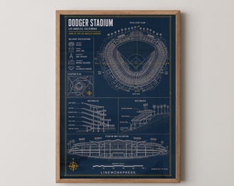 Dodger Stadium Blueprint Print | Baseball Stadium Wall Art Poster | Architectural Line Art | LA Gift | Coordinates Print