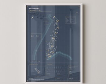 St Andrews Old Course Blueprint Print | Golf Course Map Wall Art Poster | Golfer Gift | Scotland Golf Print