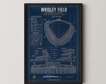 Wrigley Field Blueprint Print | Baseball Stadium Wall Art Poster | Architectural Line Art | Cubs Fan Gift | Chicago Print