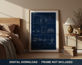 Technische Zeichnung Porsche 959 | Digitaler Download | 5 Druckformate, 300 dpi | Auto-Wandbild | Poster zum Ausdrucken