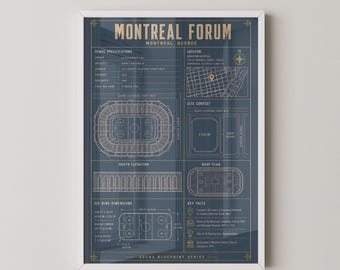 Montreal Forum Bauplan-Druck | Wandposter für die Eishockeyarena | Architektonische Linienzeichnung | Geschenk für Canadiens-Fans | Koordinaten-Druck