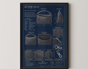 Loewe Puzzle Bag Blueprint Technical Print | Designer Handbag Wall Art Poster | Fashion Gift | Luxury Bag Print