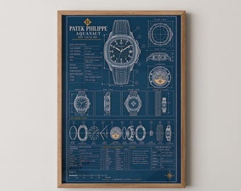 Patek Philippe Aquanaut Blueprint Technical Print | 5167A Watch Wall Art Poster | Horology Gift