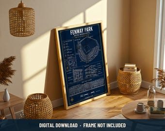 Fenway Park Blueprint Print | Digital Download | 5 Print Ratios 300 DPI | American Stadium Wall Art | Printable Poster