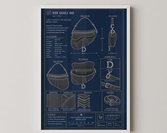 Dior Saddle Bag Blueprint Technical Print | Iconic Designer Handbag Wall Art Poster | Fashion Gift