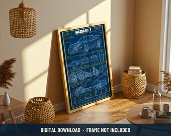 Mazda RX-7 Spirit R Blueprint Print | Digital Download | 5 Print Ratios 300 DPI | Car Wall Art | Printable Poster