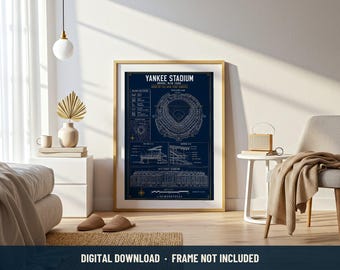 Yankee Stadium Blueprint Print | Digital Download | 5 Print Ratios 300 DPI | American Stadium Wall Art | Printable Poster