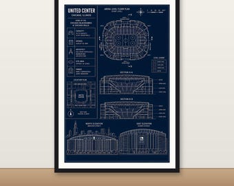 United Center Blueprint Print | Home of the Bulls & Blackhawks, Chicago Wall Art Digital Download or Print