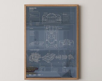 Technischer Entwurf des Porsche 917K | Wandposter für den Le-Mans-Rennwagen | Geschenk für Motorsportfans | Wanddekoration für die Garage