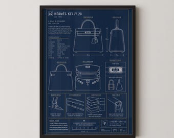 Kelly 28 Handbag Blueprint Technical Print | Luxury Bag Wall Art Poster | Fashion Gift for Her