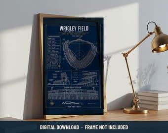 Wrigley Field Blueprint Print | Digital Download | 5 Print Ratios 300 DPI | American Stadium Wall Art | Printable Poster