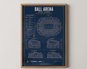 Plano del estadio de béisbol de Denver / Póster de arte mural del estadio de la NBA y la NHL / Arte arquitectónico lineal / Regalo para aficionados al deporte / Impresión de coordenadas