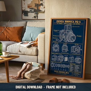 Zenza Bronica SQ-A Blueprint Technical Print | Digital Download | 5 Print Ratios 300 DPI | Wall Art | Printable Poster