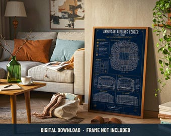 American Airlines Center Blueprint Print | Digital Download | 5 Print Ratios 300 DPI | American Stadium Wall Art | Printable Poster