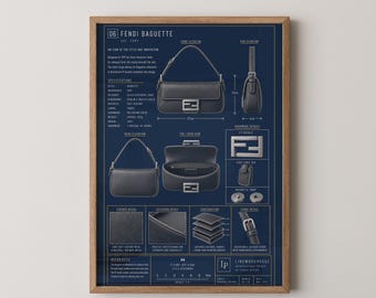 Fendi Baguette Blueprint Technical Print | Iconic Handbag Wall Art Poster | Fashion Gift for Her
