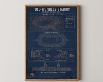 Old Wembley Stadium Blueprint Print | Football Stadium Wall Art Poster | Architectural Line Art | England Fan Gift