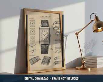 Jaeger-LeCoultre Reverso Pencil Study Print | Digital Download | 5 Print Ratios 300 DPI | Watch Wall Art | Printable Poster