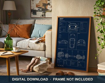 Technische Zeichnung Porsche 928 | Digitaler Download | 5 Druckformate, 300 dpi | Auto-Wandbild | Poster zum Ausdrucken