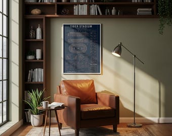 Tiger Stadium Blueprint Print | Digital Download | 5 Print Ratios 300 DPI | Football Wall Art | Printable Poster