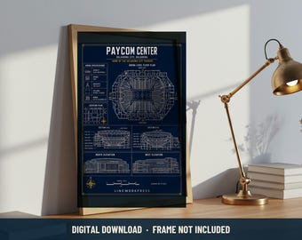 Paycom Center Blueprint Print | Digital Download | 5 Print Ratios 300 DPI | American Stadium Wall Art | Printable Poster