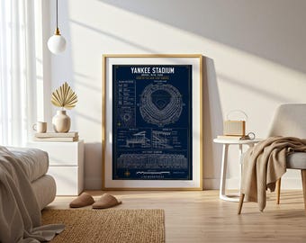 Yankee Stadium Blueprint Print | Baseball Stadium Wall Art Poster | Architectural Line Art | Yankees Gift | Coordinates Print