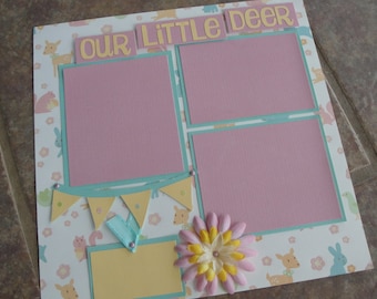 Premade 12x12 Single Scrapbook Page- "Our Little Deer"-Girl