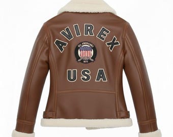 Aviator-bomberjack dames handgemaakt echt schapenvacht leren bikerjack