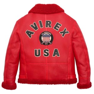 Handmade red shearling aviator leather jacket front zipper winter coat