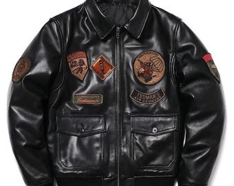 Herren Militär Bomberjacke Handgefertigte echte Rindsleder Air Force Pilot Bikerjacke