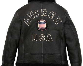 Men’s Black Faux Fur Bomber Jacket Handmade Genuine Sheepskin Leather Aviator Flight Jacket