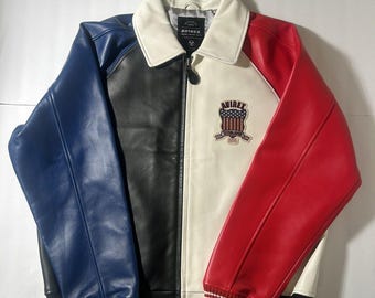 Herren Avirex USA Rot & Weiß Leder Bomberjacke Handgefertigte Echte Lammfell Varsity Streetwear Jacke
