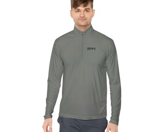 Bluza z nadrukiem Hope Script i zamkiem błyskawicznym o długości 1/4 | Minimalistyczny haft na klatce piersiowej