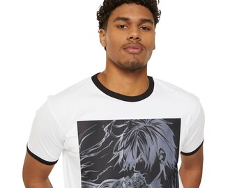 Koszulka z ilustracją Moody Anime Boy | Koszulka z monochromatyczną grafiką mangi