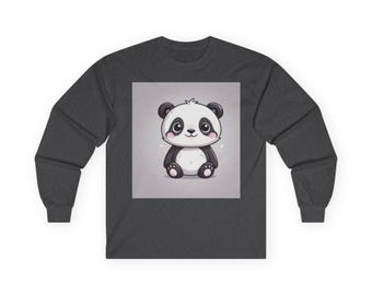 Koszulka z długim rękawem z siedzącą pandą | Ręcznie rysowana ilustracja kawaii