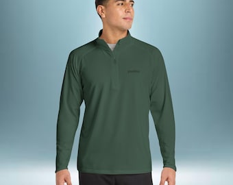 Bluza z haftowanym minimalistycznym logo i zamkiem błyskawicznym do połowy łydki | Męska bluza sportowa